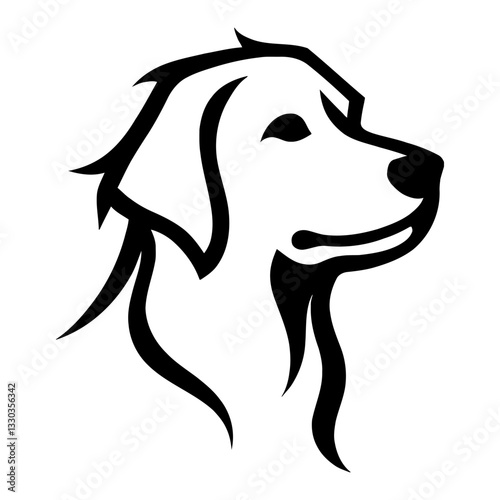 Minimalist Golden Retriever Head Side View Black and White Outline Line Art Drawing for Logo Design