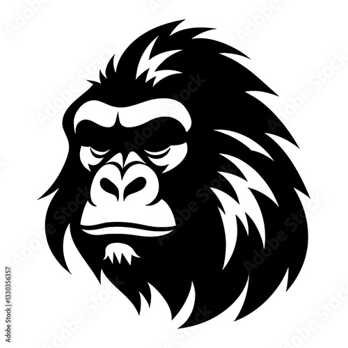 Minimalist Gorilla Head Logo Black and White Outline Line Art Drawing Vector Design Illustration