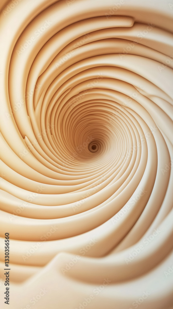 Fototapeta premium Soft golden illumination tracing beige spiral curves, generating mesmerizing vortex-like depth with swirling visual movement