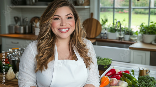Beautiful Young Female Chef Smiling in a Cozy Kitchen