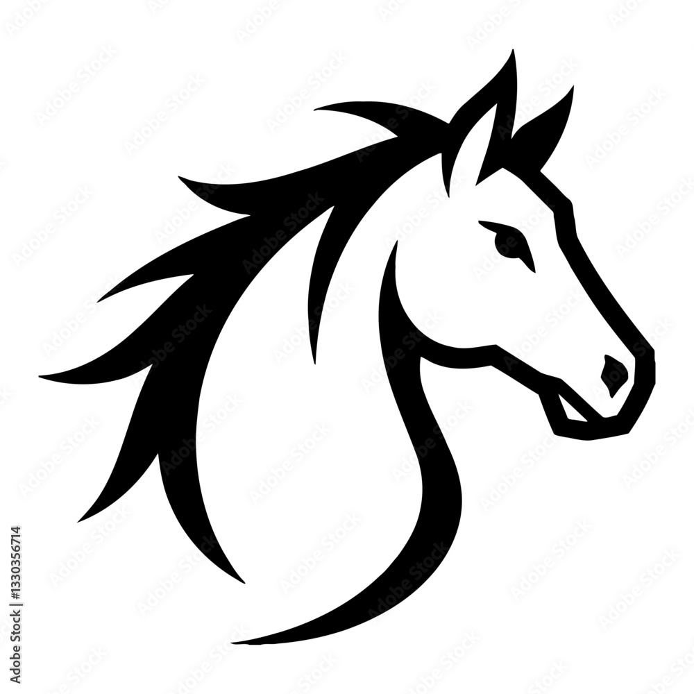 Fototapeta premium Minimalist Horse Head Logo Silhouette Elegant Simple Black and White Outline Line Art Drawing