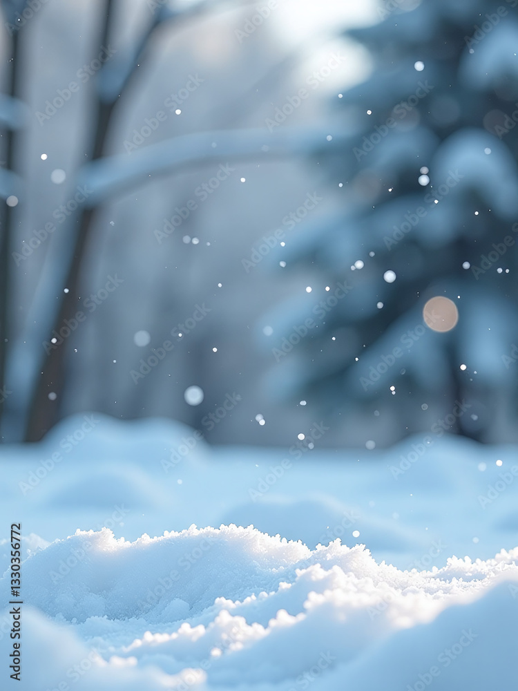 Fototapeta premium Delicate Snowflakes Descend Gently, Draping The Earth In A Flawless Cloak Of Purest White, Creating An Ethereal Winter Wonderland Scene.