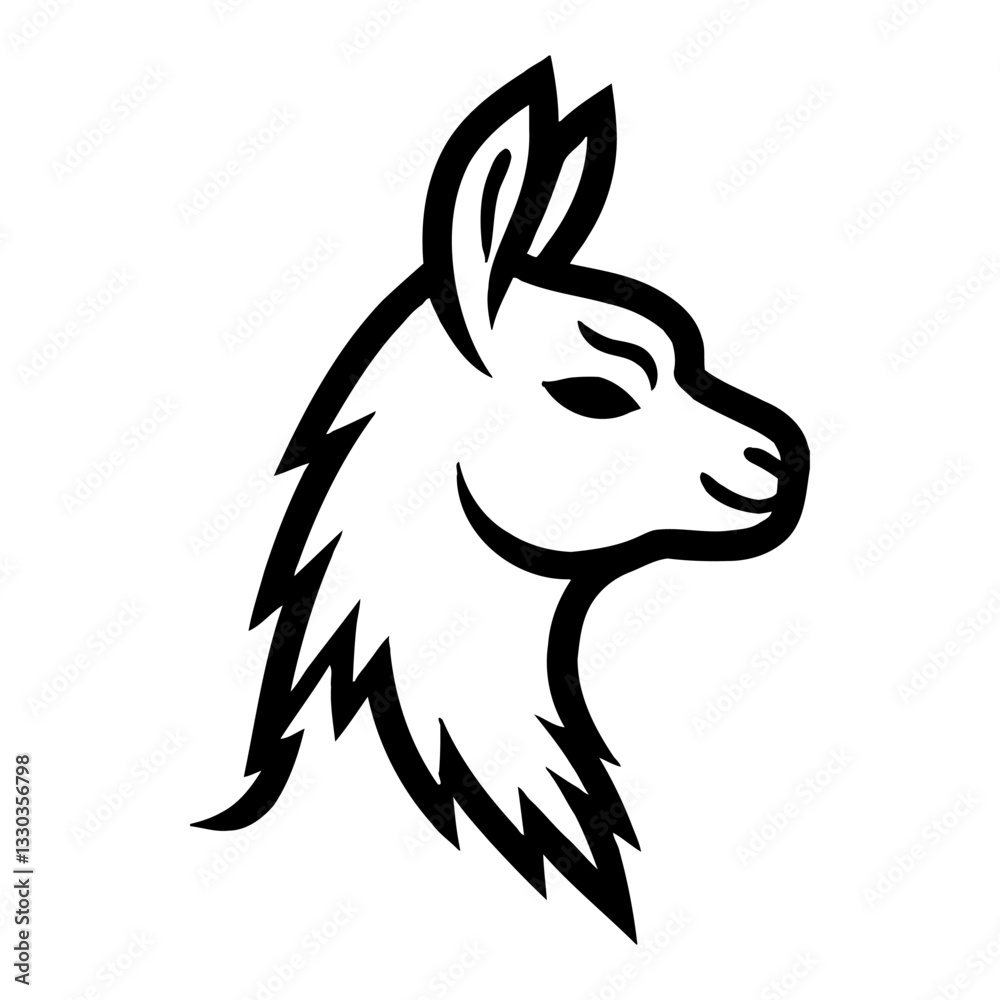 Fototapeta premium Minimalist Llama Head Outline Line Art Drawing of South American Animal in Black and White