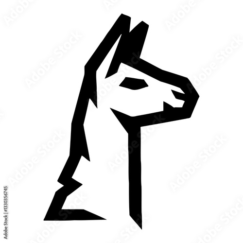 Minimalist Llama Head Profile View Logo in Black and White Geometric Outline Line Art Drawing