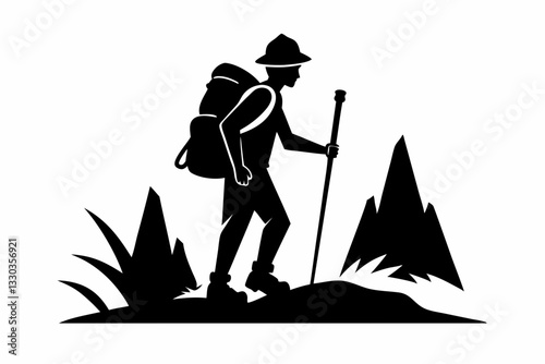 hiker backpack sport line art silhouette vector illustration