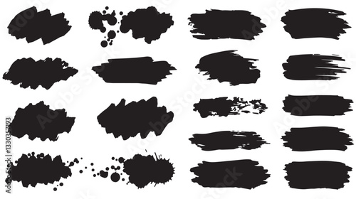 Black ink splashes stains and grunge banners set in vector illustration