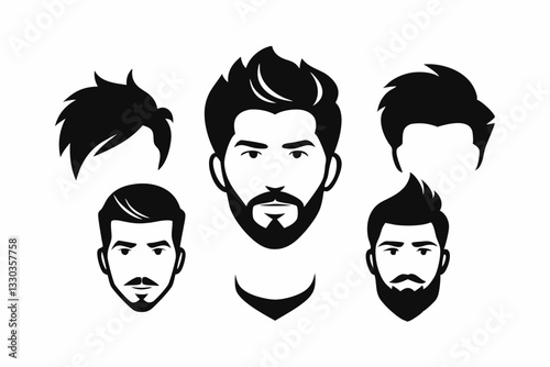 man hair icon set for barbershop line art silhouette vector illustration