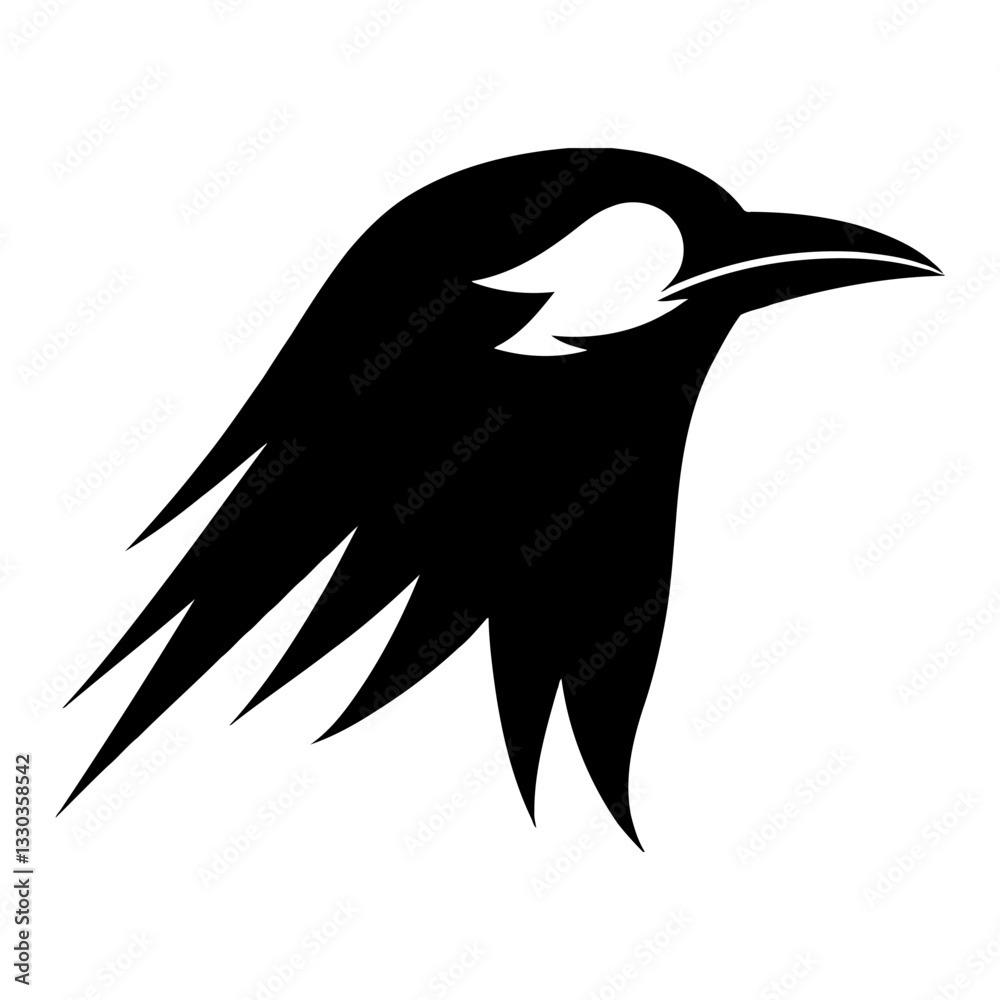 Naklejka premium Minimalist Head Raven Profile Side View Elegant Black and White Outline Line Art Drawing Design