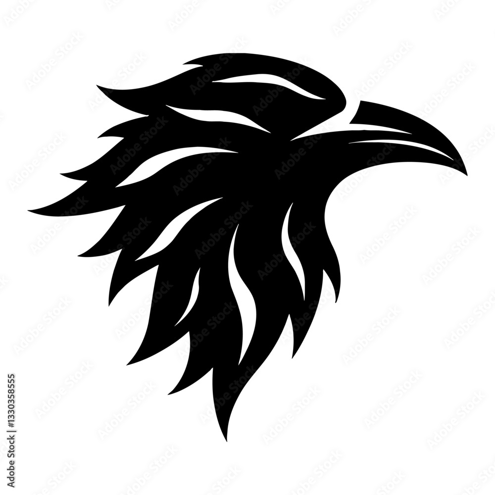 Fototapeta premium Minimalist Raven Head Profile View Black and White Outline Line Art Drawing Vector Illustration Style