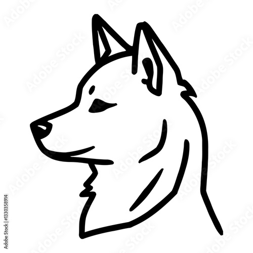 Minimalist Shiba Inu Head Profile Black and White Outline Line Art Drawing Canine Breed Mascot Design