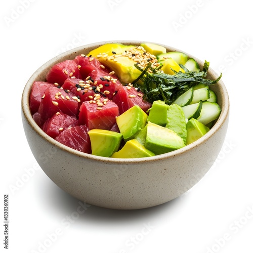 Delicious Tuna Poke Bowl with Avocado and Cucumber Healthy Asian Cuisine Food
