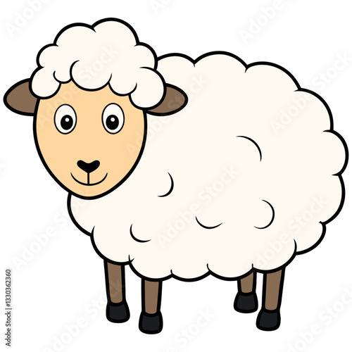 Fluffy white sheep with black hooves vector illustration  
