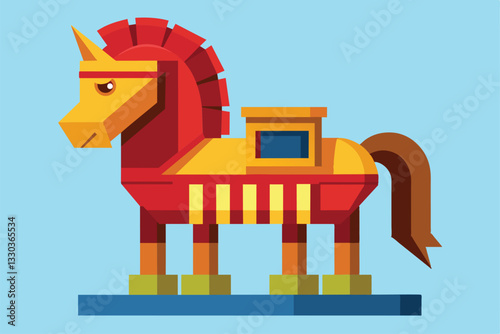 A colorful representation of a Trojan horse with a unique design, emphasizing creativity and customization, Trojan horse Customizable Disproportionate Illustration
