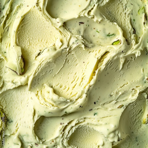Green ice cream with pistachio flavor close-up macro photography