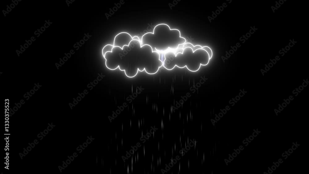 Weather Animations mix in 4K with Integrated Alpha Channel Cloud with rain and lightning animation loop isolated on transparent background, Lightning, Weather Forecast Icon PNG Alpha Channels