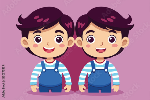 Cheerful twin characters with playful outfits are designed for customization and creativity, Twins Customizable Cartoon Illustration