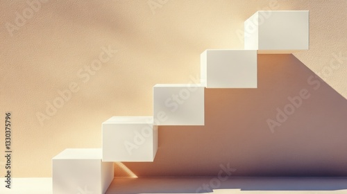 Clean Modern White Stairs with Soft Light and Shadow Effects