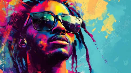 Colorful Portrait of a Man with Sunglasses and Artistic Background