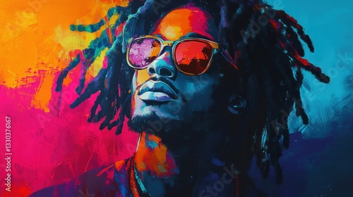 Vibrant Portrait of a Young Man in Sunglasses Against Colorful Background
