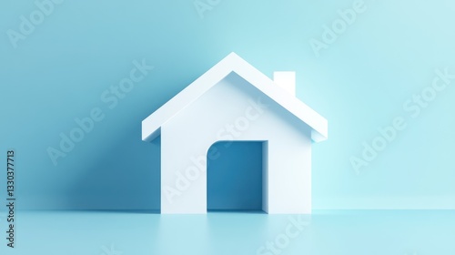Minimalist White House Model on Soft Blue Background