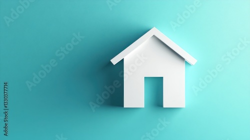 Minimalist White House Icon Against Teal Background for Design Projects