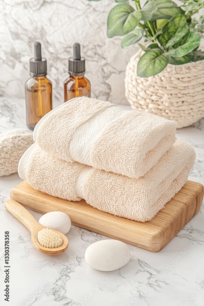 Spa Day Relaxation: Beige Towels, Essential Oils, and Serenity Spa Day Relaxation: Beige Towels, Essential Oils, and Serenity