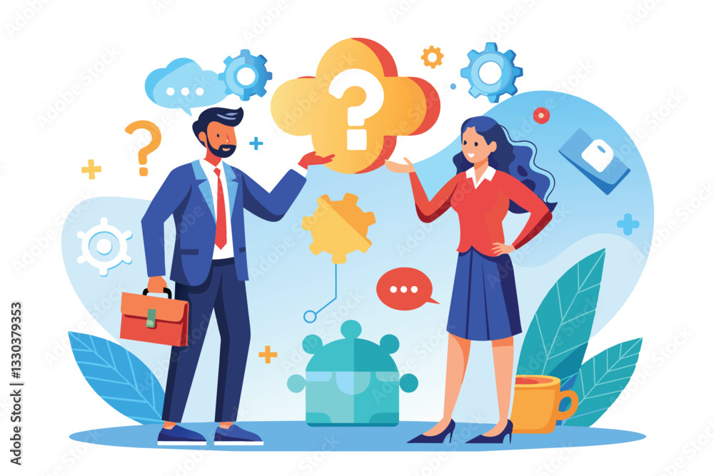 Two business people discuss and explore solutions, engaging in a collaborative problem-solving session, two business people are looking for a solution to a business problem