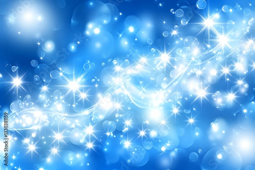 Abstract sparkling light burst over blue background with shining stars