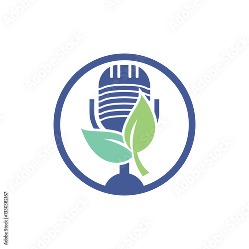 Podcast leaf nature ecology vector logo design. Podcast talk show logo with mic and leaves.