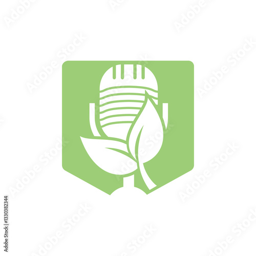 Podcast leaf nature ecology vector logo design. Podcast talk show logo with mic and leaves.