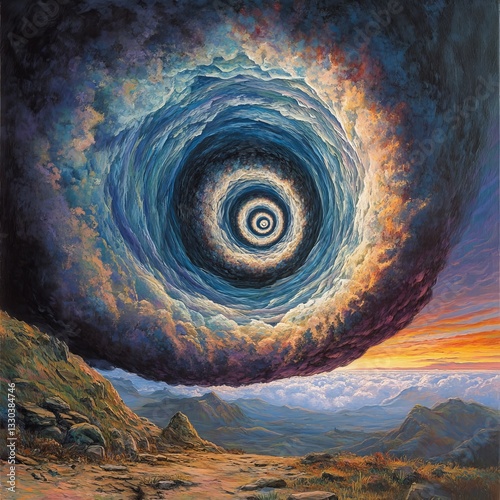 Fantasy Landscape with a spiral in the shape of a planet