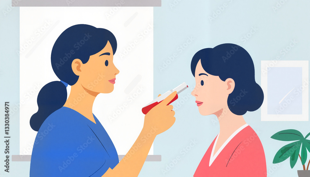Nurse measuring temperature during patient checkup, healthcare assessment Nurse measuring temperature during patient checkup, healthcare assessment
