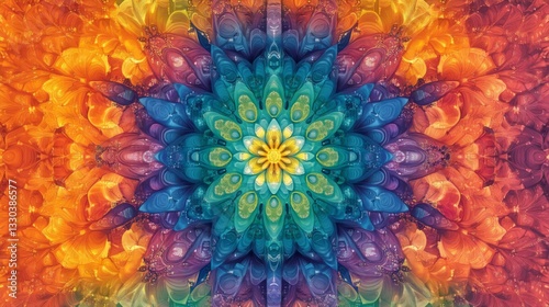 Vibrant Rainbow Mandala Abstract Floral Design
