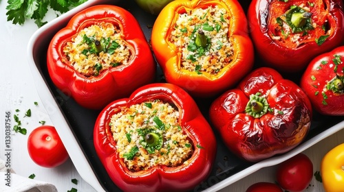 Obraz na płótnie Delicious Stuffed Bell Peppers Recipe: A Culinary Delight w salonie