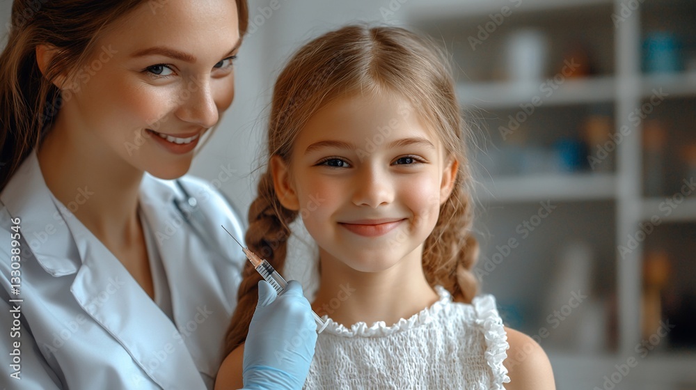 Doctor giving injection to child in clinic Doctor giving injection to child in clinic