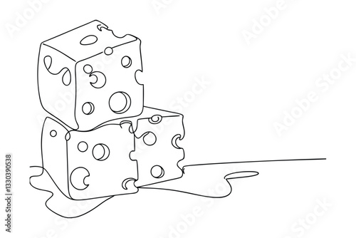 Melting Cheese Cubes Line Art Drawing of Dairy Delicacy