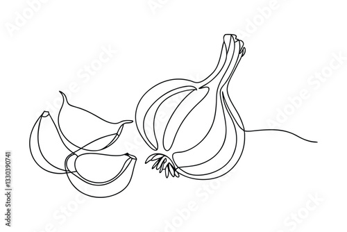 SingleLine Garlic Bulb and Cloves Minimalist Line Art Design