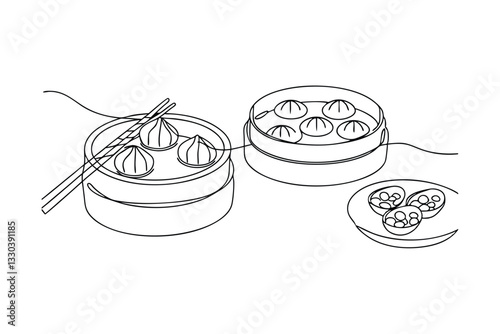 Delicious Steamed Dim Sum, Asian Cuisine, Bamboo Steamer, Chopsticks