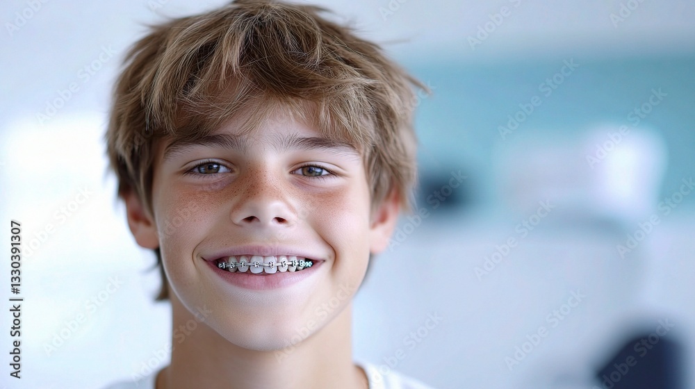 Teenager Smiling with Retainer at Orthodontics Office Appointment Teenager Smiling with Retainer at Orthodontics Office Appointment
