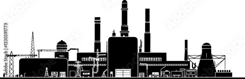 Outline illustration of a space industry production facility minimal futuristic industrial vector design