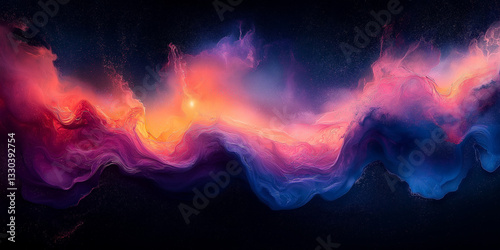 Iridescent fluid form slowly oozing on a dark surface, with glowing edges and a smooth, molten texture.