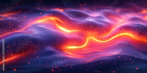 Iridescent fluid form slowly oozing on a dark surface, with glowing edges and a smooth, molten texture.