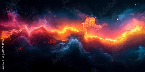 Iridescent fluid form slowly oozing on a dark surface, with glowing edges and a smooth, molten texture.