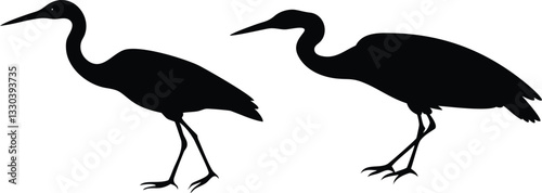 Two Heron Silhouettes Against White Background