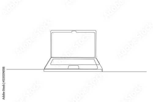 Minimalist One Line Laptop Drawing – Digital Device, Remote Work, Technology Vector Illustration