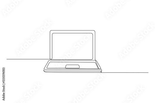 Minimalist One Line Laptop Drawing – Digital Device, Remote Work, Technology Vector Illustration
