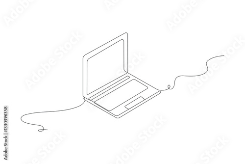 Minimalist One Line Laptop Drawing – Digital Device, Remote Work, Technology Vector Illustration