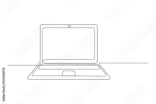 Minimalist One Line Laptop Drawing – Digital Device, Remote Work, Technology Vector Illustration