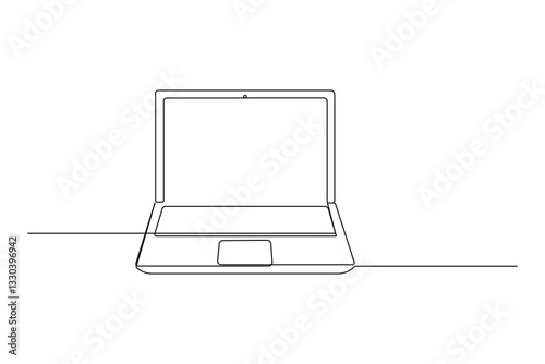 Minimalist One Line Laptop Drawing – Digital Device, Remote Work, Technology Vector Illustration