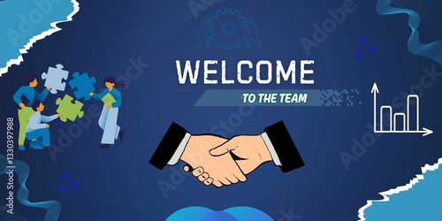 Welcome to the team concept on blue background. Welcome aboard banner cover